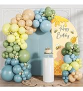 CVPARTYON Sage Green Dusty Blue Yellow Balloon Arch Kit 120 pcs Light Pastel Blue Yellow Nude Bal...