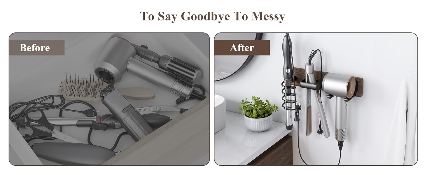 Walnut Hair Dryer Holder Curling Iron Holder Flat Iron