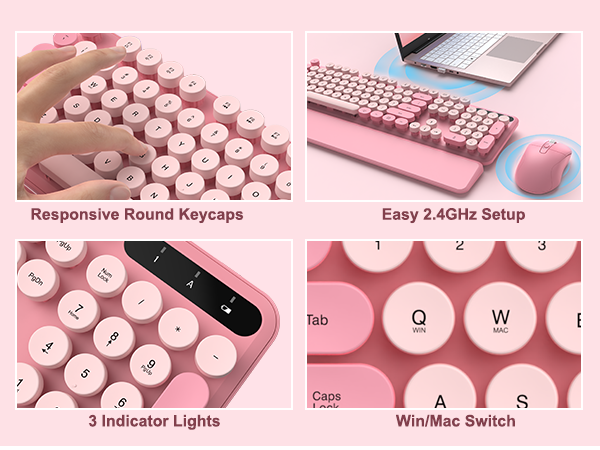 Pink Wireless Keyboard and Mouse Combo
