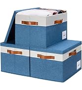 GhvyenntteS Fabric Storage Bins with Lids (3-Pack) Large Closet Storage Bins with Lid and 3 PU Ha...