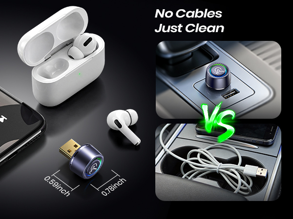 CarPlay wireless adapter fits neatly near the USB port to reduce dashboard clutter.