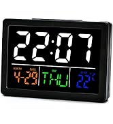 Digital Alarm Clock with Snooze, with 5.3" Large Time Display, Temperature Detect, Adjustable Ala...