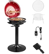 ARLIME Outdoor Electric Grill 1600W, Stand BBQ Grill w/Warming Rack for 15-Serving, Adjustable Te...