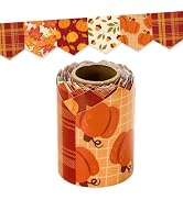 FYSUIMU 32.8ft Fall Bulletin Board Border Orange Red Pumpkin Maple Leaves Plaid Die-Cut Border Tr...
