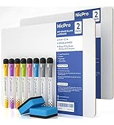 Nicpro Dry Erase Lap Board 9 x 12 inches 2 Pack Kid Double Sided Blank Small Lapboard with 8 Pens...