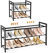 LANTEFUL Adjustable 18"-33" Expandable Shoe Rack for Closet 12 Pairs Small Spaces 3 Tier Shoe Org...