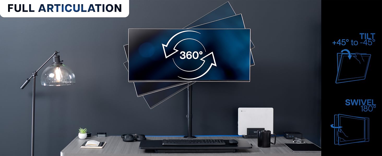 Extra tall monitor mount articulation