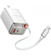 Mcdodo 67W USB C Charger Block with Retractable Type-C Cable, Dual Port (USB A+C) Foldable Wall C...