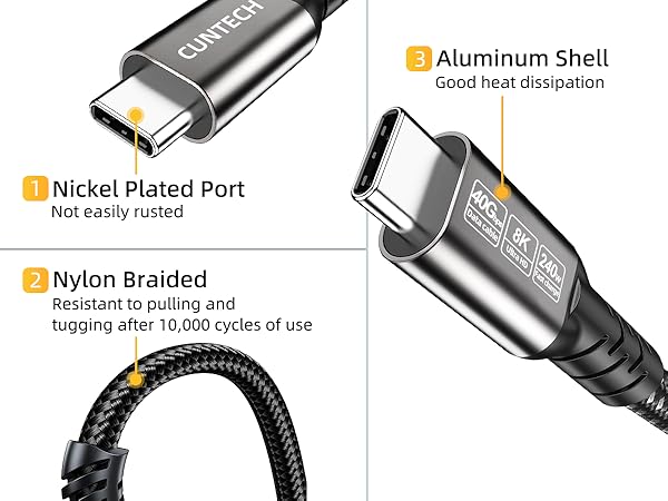 USB C to USB C Cable Aluminum alloy housing for better heat dissipation, nylon braided cable