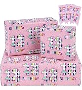 RUSPEPA Birthday Wrapping Paper Sheets with Gift Tags for Teenager Girls' Birthday Gift Wrap, 6 F...