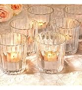 ComSaf Votive Candle Holders, 6 PCS Glass Candle Holders, Ribbed Tealight Candle Holder for Table...
