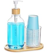 Mouthwash Dispenser with Cup Holder, Plastic Mouth Wash Pump Bottle with Tray for Bathroom Organi...