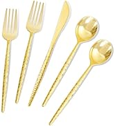 LIYH 360PCS Gold Plastic Silverware - Heavy Duty,Gold Silverware Disposable,Cutlery Set Disposabl...