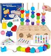 ROOCHKD Wooden Sorting Toy Montessori Color & Shape Sorter Lacing Beads Sequencing Toy Class Acti...