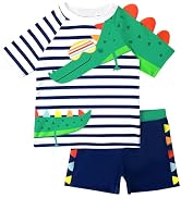 AIWUHE Toddler Boys' Rash Guard Swimsuit Two Piece Short Sleeve Bathing Suit and Swim Trunk Set D...
