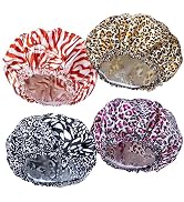 4 PCS Shower Caps for Women, Elastic and Reusable Bath Caps, Double Waterproof Layers Shower Cap,...