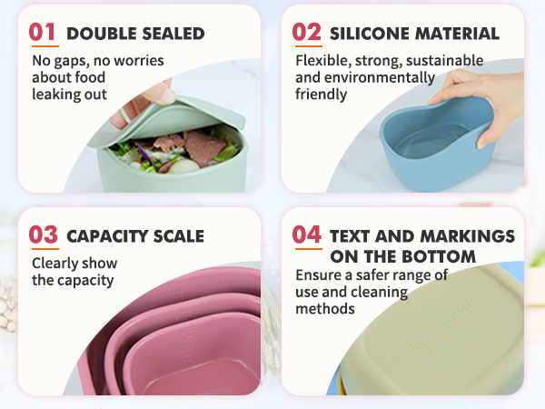 Silicone Food Storage Containers BPA Free Airtight Freezer Dishwasher Microwave Oven Safe