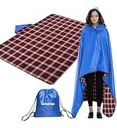 DUKUSEEK Waterproof Stadium Blanket with Hood, Wine Red Plain Waterproof Outdoor Blankets