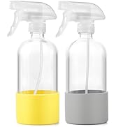 TTTred Glass Spray Bottles (2-Pack) with Silicone Sleeve - 16oz Empty Refillable Bottles - Adjust...