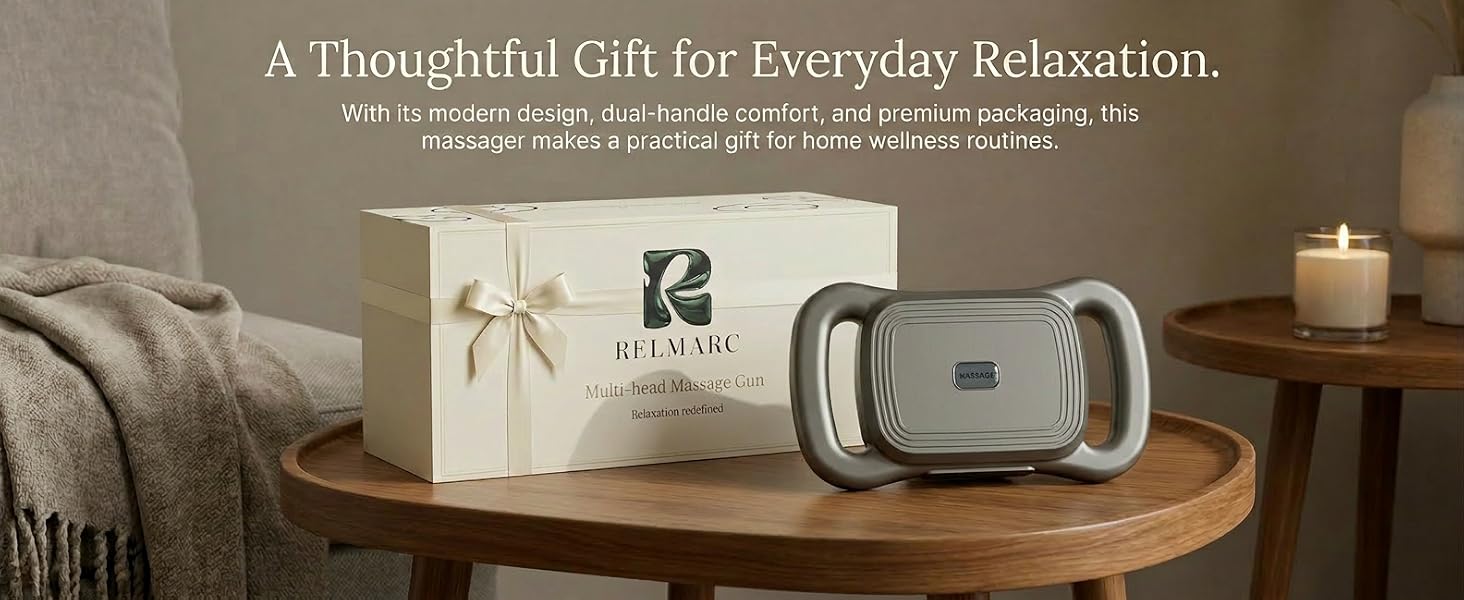 Gift-ready cordless massage gun in premium packaging for everyday home comfort