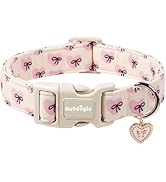 Astdogio Bow Dog Collar with Pink Heart, Adjustable Cotton Dog Collar for Small Medium Large Dogs...