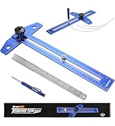GRENPRO Woodworking Scriber Marking Line Ruler with Carpenter Pencil & Metal Ruler, Adjustable Al...