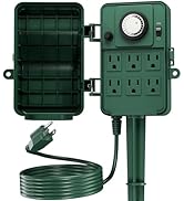 BN-LINK Outdoor Power Stake Timer Waterproof, 24-Hour Mechanical Timer with 6 Grounded Outlets, 6...