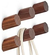 6 Pack Wood Wall Hooks, Retro Decorative Coat Hooks Wall Mounted, Bsdonte Rustic Wooden Hooks Hea...