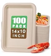 Gezond 100 Pack 14 Inch Disposable Food Trays Eco-Friendly Heavy-Duty Large Paper Plates Composta...