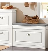 Haotian Shoe Storage Bench with Cushion, White Narrow Shoe Rack for Entryway, Small Shoe Cabinet ...