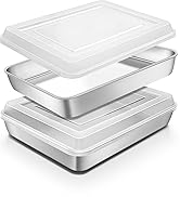 Blingco Stainless Steel Baking Pan with Lid, 12? x 9¾ x 2 Inch Deep Rectangle Cake Pans with Cove...