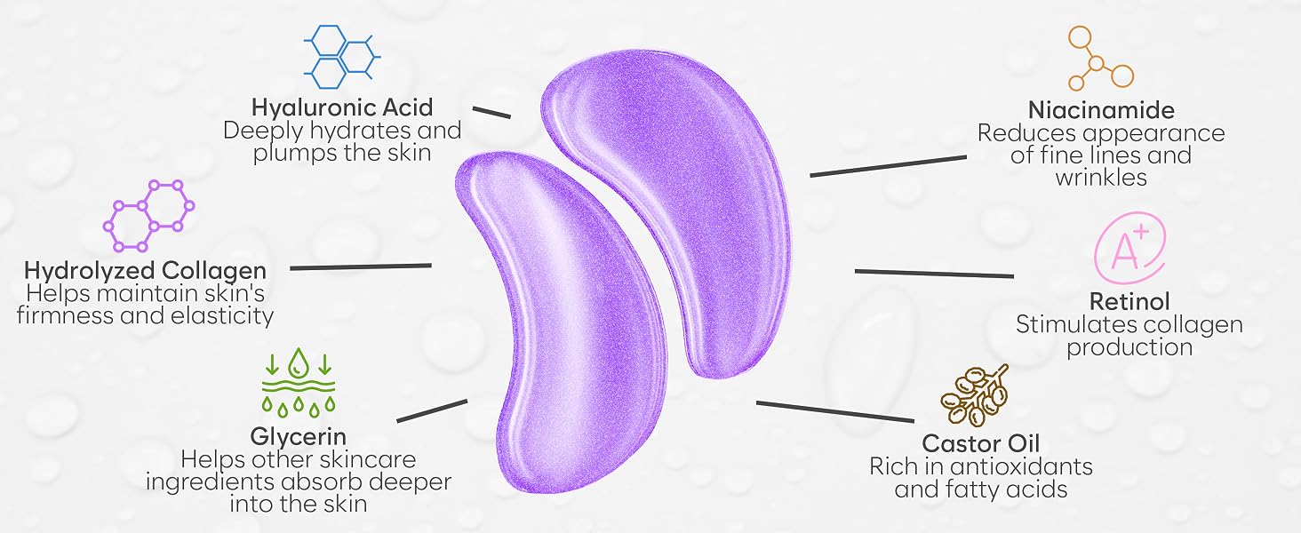 under eye patch hyaluronic retinol gold niacinamide bright wrinkle green tea collagen rose hydration