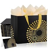 Biotakeware 14 Pack Gold Foil-Stamped Gift Bags with Handles, 13" Medium Non-Crease Paper Bags, I...