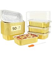 LNYZQUS 1lb Small Foil Pans With PP Lids 50 Pack, 16oz Heavy Duty Aluminum Leftover Containers Ho...