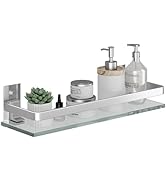 Danpoo Clear Tempered Glass Wall Shelf, Wall-Mounted Organizer for Bathroom, Kitchen(Matte Silver)