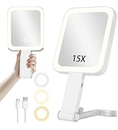 Magnifying Mirror with Light, Rechargeable 1X/15X Magnification Lighted Makeup Mirror Double Side...