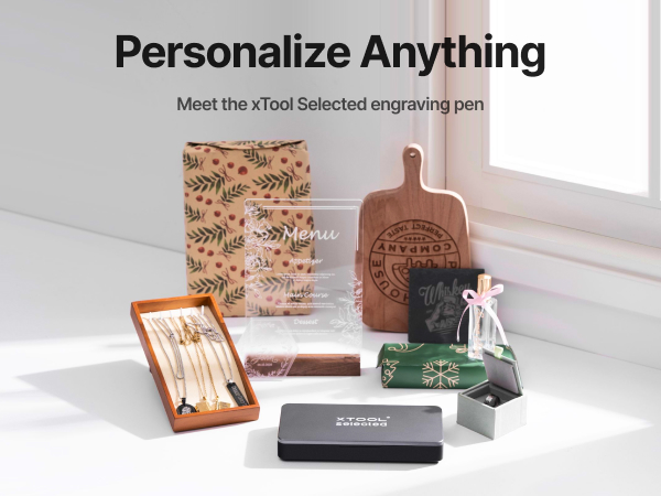 xTool Selected cordless engraving pen engraves a personalized design on a glass tumbler