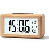 Lafocuse Wooden Digital Alarm Clock Battery Operated for Bedrooms | Solid Wood Frame, 4.7 Inch LC...