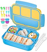 QQKO Bento Lunch Boxes with 4 Compartments, Sauce Container, Utensils, Food Picks and Muffin Cups...