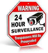 Signs Authority 24-Hour Surveillance No Trespassing Metal Sign For Home Business Video Security C...