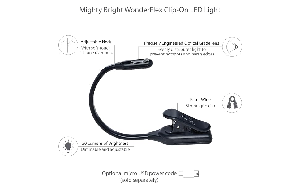 WonderFlex, Mighty Bright, book light, wonder flex, reading light, battery powered, camping, usb