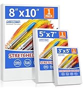 FIXSMITH Stretched Canvas for Painting, 3"x5", 5"x7", 8"x10", Pack of 3, Pre-Primed Canvases Wood...