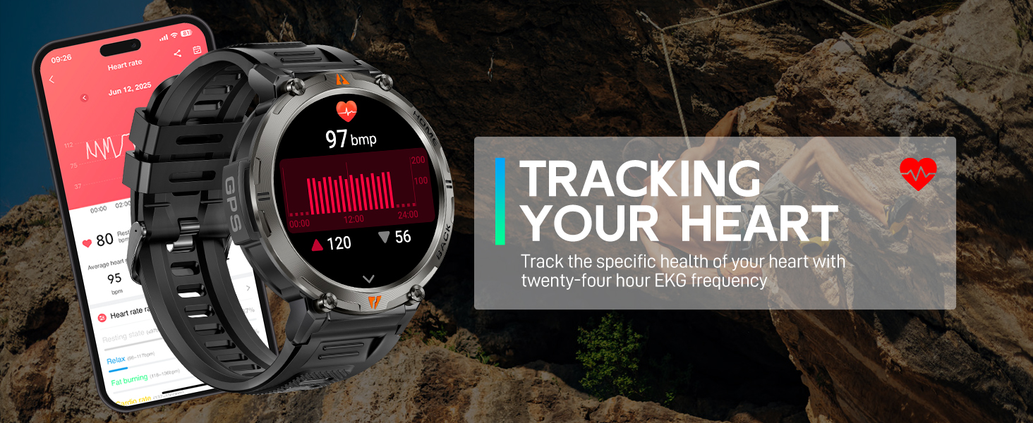 1.45" Rugged Tactical Smartwatch with Compass, Fitness Tracker with HR/SPO2/Sleep Monitor