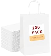vanhel 100 Pcs White Gift Bags with Handles 8x4.25x10.5 Paper Bags with Handles Bulk, Paper Shopp...