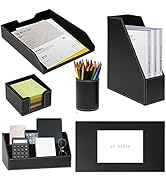 XNONE Office Supplies PU Leather 6-Piece Set Desk Organizer,Include Writing Pad,Letter Tray,file ...