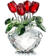 Red Rose Figurine Ornament Spring Bouquet Crystal Glass Flowers Gift-Boxed