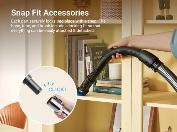 The hose, tube, and brush include a locking fit so that everything caan be easily attached &amp