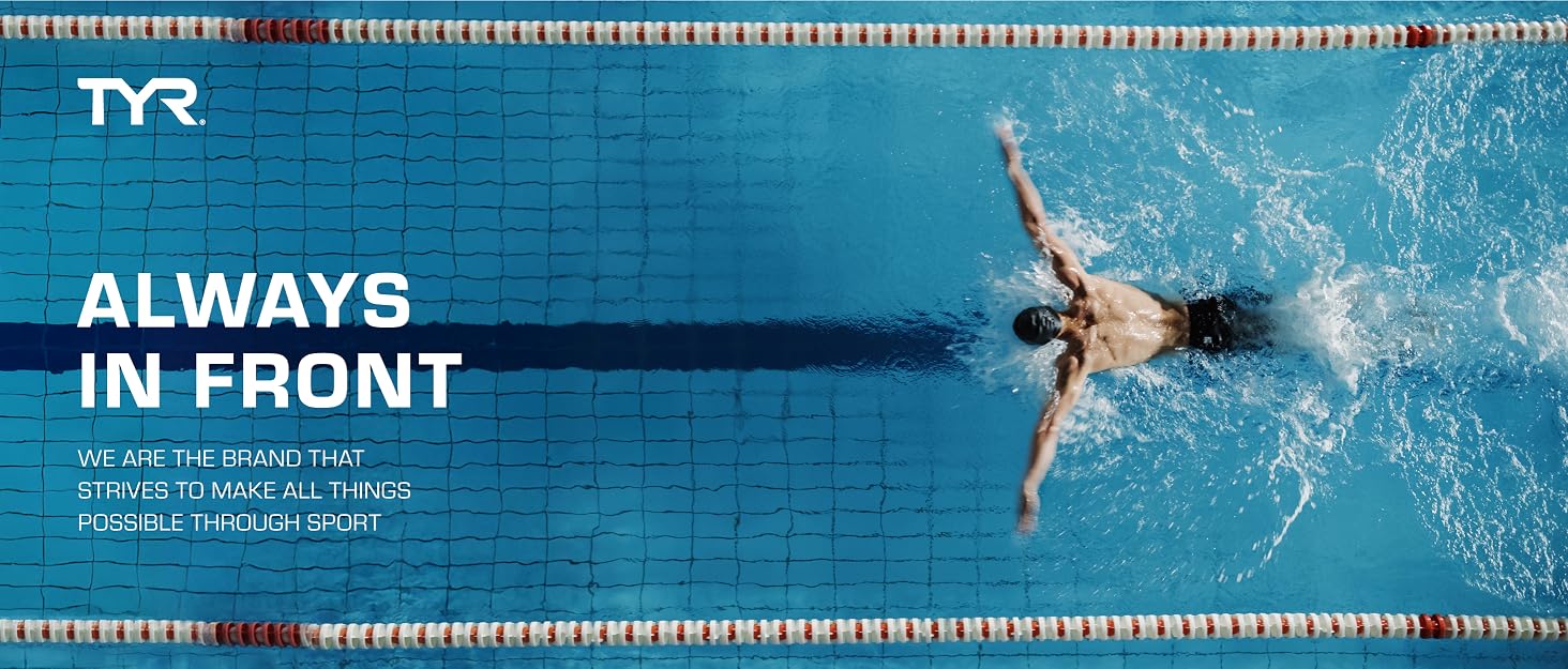 Image of top view of pool with text reading always in front.