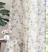 jinchan Linen Floral Curtains 84 Inch Farmhouse Country Flower Drapes Rustic Window Curtains Ligh...