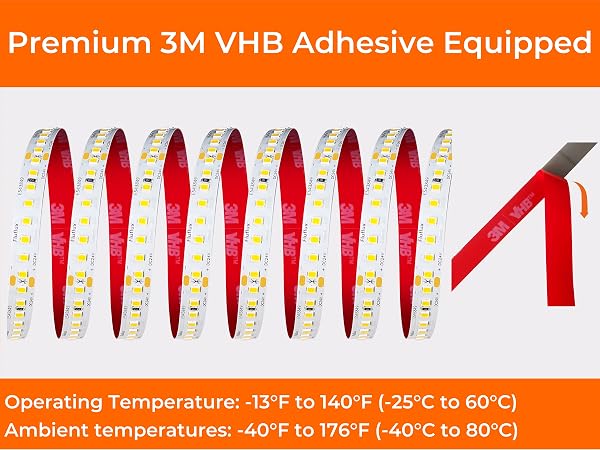 2700K 24V 2835 LED strip light with strong 3M VHB adhesive backing, built to withstand heat exposure
